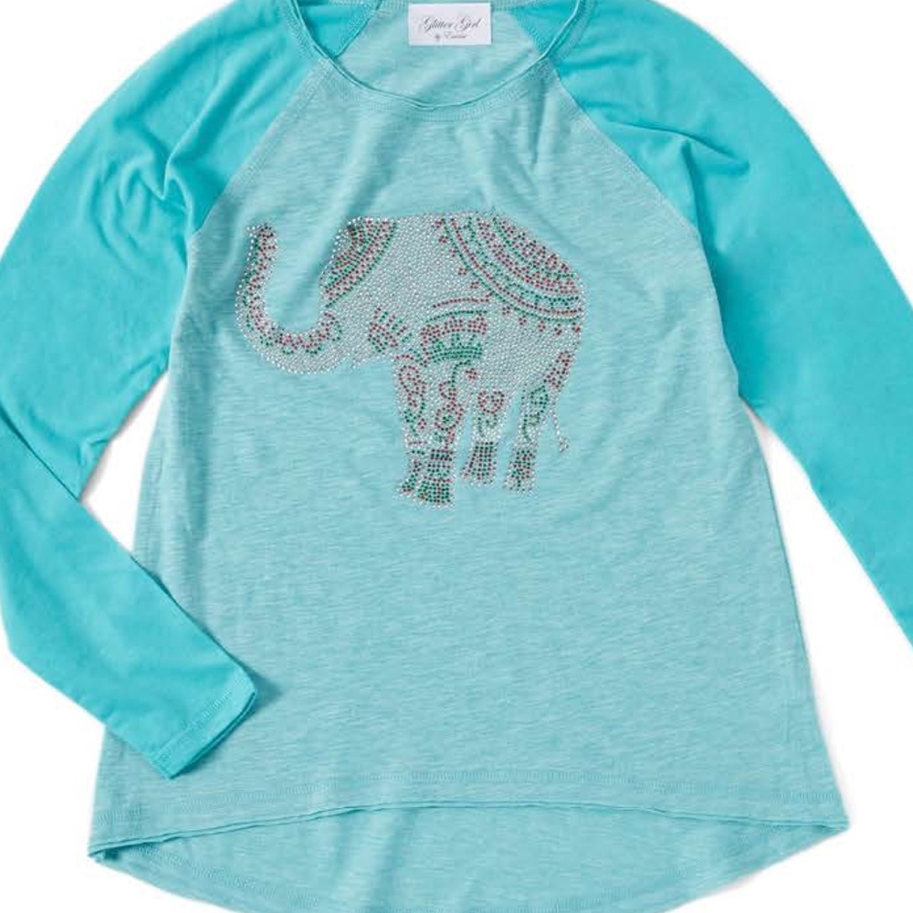 New- Girls & Kids L/S Hi Low Rhinestone Elephant T